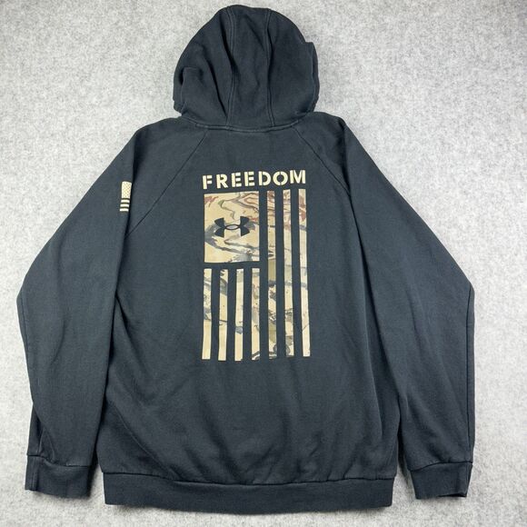 Under Armour UA Hoodie Mens XL Loose Freedom Flag Logo Pullover Hoodie Military - Picture 1 of 14